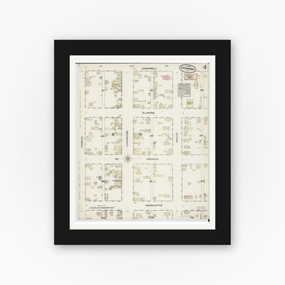 Old map wall art mockup — black gallery frame with white mat — Sanborn Fire Insurance Map from Escanaba, Delta County, Michigan (1884), Sheet #0004