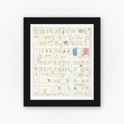 Old map wall art mockup — black gallery frame with white mat — Sanborn Fire Insurance Map from Berne, Adams County, Indiana (1919), Sheet #0004