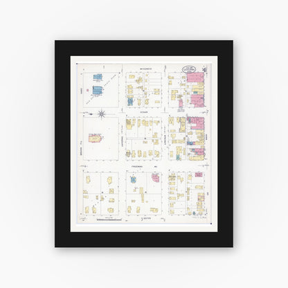 Old map wall art mockup — black gallery frame with white mat — Sanborn Fire Insurance Map from Luverne, Rock County, Minnesota (1907), Sheet #0004