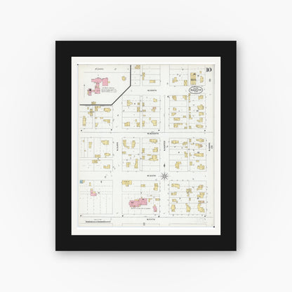 Old map wall art mockup — black gallery frame with white mat — Sanborn Fire Insurance Map from Rochester, Olmsted County, Minnesota (1899), Sheet #0010