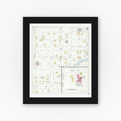 Old map wall art mockup — black gallery frame with white mat — Sanborn Fire Insurance Map from Glencoe, Mcleod County, Minnesota (1908), Sheet #0008