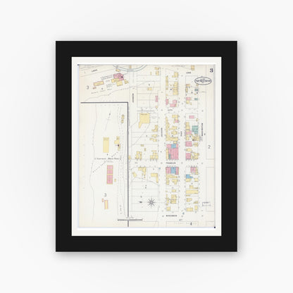 Old map wall art mockup — black gallery frame with white mat — Sanborn Fire Insurance Map from Port Washington, Ozaukee County, Wisconsin (1898), Sheet #0003