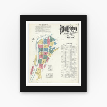 Old map wall art mockup — black gallery frame with white mat — Sanborn Fire Insurance Map from New Brighton, Beaver County, Pennsylvania (1913) - Complete Map Set