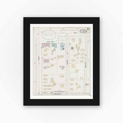 Old map wall art mockup — black gallery frame with white mat — Sanborn Fire Insurance Map from Pittsfield, Berkshire County, Massachusetts (1889), Sheet #0009