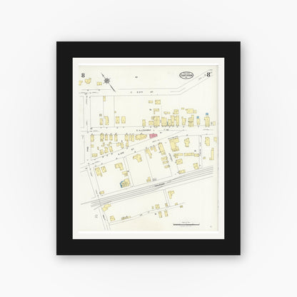 Old map wall art mockup — black gallery frame with white mat — Sanborn Fire Insurance Map from Emporium, Cameron County, Pennsylvania (1925), Sheet #0008
