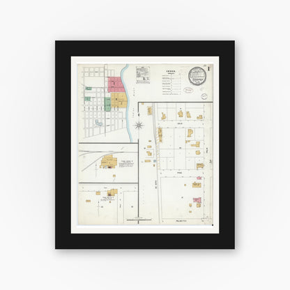 Old map wall art mockup — black gallery frame with white mat — Sanborn Fire Insurance Map from Titusville, Brevard County, Florida (1899) - Complete Map Set