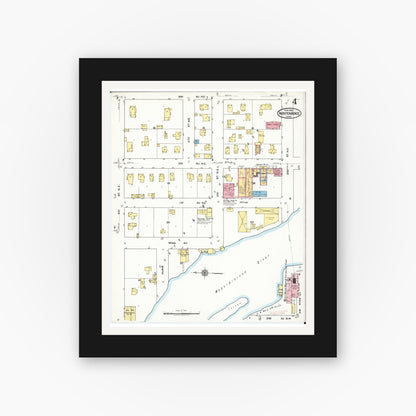 Old map wall art mockup — black gallery frame with white mat — Sanborn Fire Insurance Map from Independence, Buchanan County, Iowa (1920), Sheet #0004