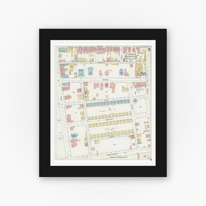 Old map wall art mockup — black gallery frame with white mat — Sanborn Fire Insurance Map from Phoenixville, Chester County, Pennsylvania (1894), Sheet #0005