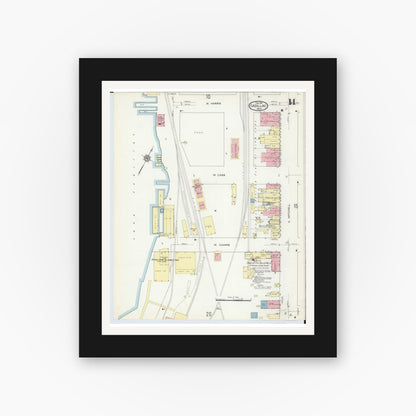 Old map wall art mockup — black gallery frame with white mat — Sanborn Fire Insurance Map from Cadillac, Wexford County, Michigan (1914), Sheet #0014