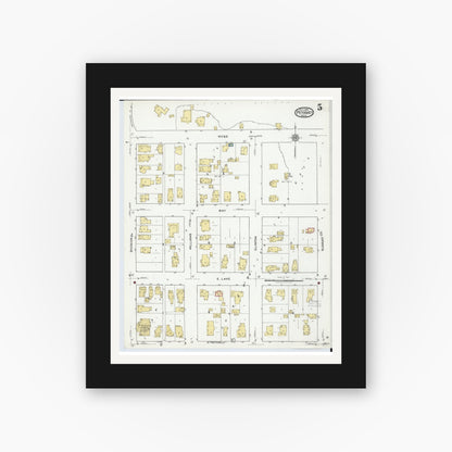 Old map wall art mockup — black gallery frame with white mat — Sanborn Fire Insurance Map from Petoskey, Emmet County, Michigan (1919), Sheet #0005