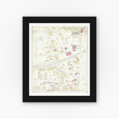 Old map wall art mockup — black gallery frame with white mat — Sanborn Fire Insurance Map from Winston-Salem, Forsyth County, North Carolina (1907), Sheet #0007