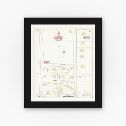 Old map wall art mockup — black gallery frame with white mat — Sanborn Fire Insurance Map from Nacogdoches, Nacogdoches County, Texas (1912), Sheet #0004