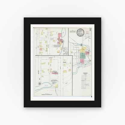 Old map wall art mockup — black gallery frame with white mat — Sanborn Fire Insurance Map from Rochester, Oakland County, Michigan (1895) - Complete Map Set