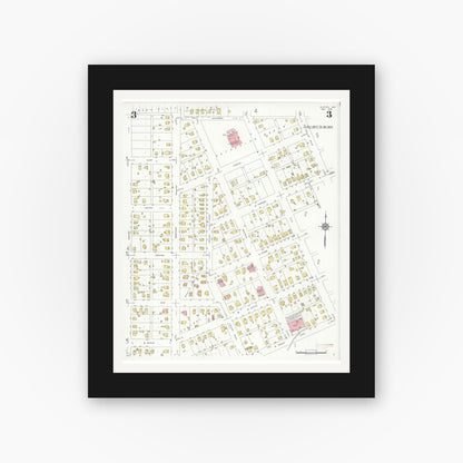 Old map wall art mockup — black gallery frame with white mat — Sanborn Fire Insurance Map from Slater, Saline County, Missouri (1933), Sheet #0003
