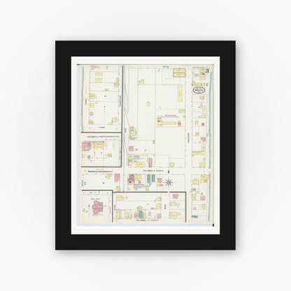 Old map wall art mockup — black gallery frame with white mat — Sanborn Fire Insurance Map from Minster, Auglaize County, Ohio (1907), Sheet #0003