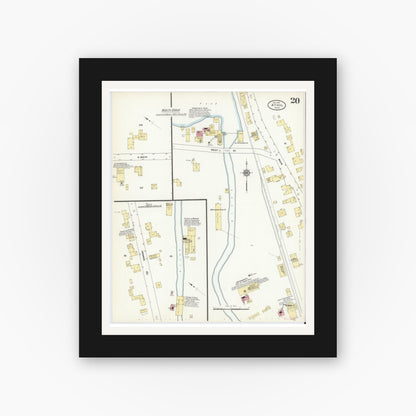 Old map wall art mockup — black gallery frame with white mat — Sanborn Fire Insurance Map from Athol, Worcester County, Massachusetts (1911), Sheet #0020