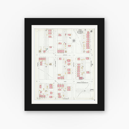 Old map wall art mockup — black gallery frame with white mat — Sanborn Fire Insurance Map from El Paso, El Paso County, Texas (1905), Sheet #0008