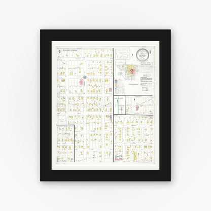 Old map wall art mockup — black gallery frame with white mat — Sanborn Fire Insurance Map from Lenox, Taylor County, Iowa (1933), Sheet #0001