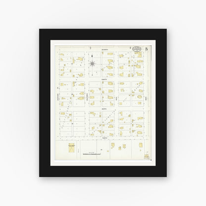 Old map wall art mockup — black gallery frame with white mat — Sanborn Fire Insurance Map from Sheridan, Hamilton County, Indiana (1909), Sheet #0005