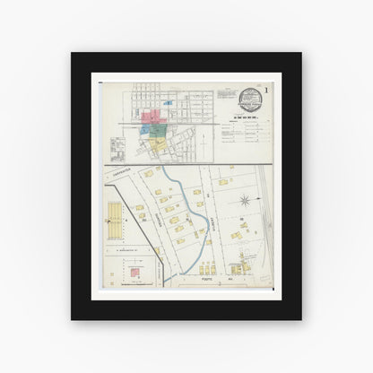 Old map wall art mockup — black gallery frame with white mat — Sanborn Fire Insurance Map from Downers Grove, Dupage County, Illinois (1892) - Complete Map Set