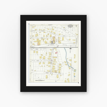 Old map wall art mockup — black gallery frame with white mat — Sanborn Fire Insurance Map from Hancock, Houghton County, Michigan (1917), Sheet #0007