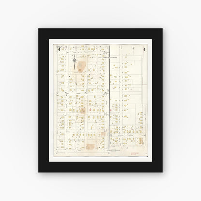Old map wall art mockup — black gallery frame with white mat — Sanborn Fire Insurance Map from Slater, Saline County, Missouri (1944), Sheet #0004