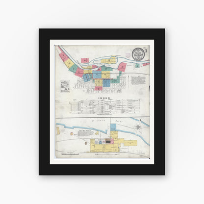 Old map wall art mockup — black gallery frame with white mat — Sanborn Fire Insurance Map from Cloquet, Carlton County, Minnesota (1905), Sheet #0001