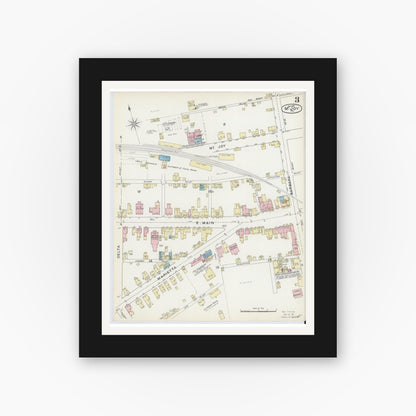 Old map wall art mockup — black gallery frame with white mat — Sanborn Fire Insurance Map from Mount Joy, Lancaster County, Pennsylvania (1891), Sheet #0003
