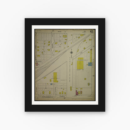 Old map wall art mockup — black gallery frame with white mat — Sanborn Fire Insurance Map from Kenosha, Kenosha County, Wisconsin. (1918), Sheet 46