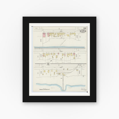 Old map wall art mockup — black gallery frame with white mat — Sanborn Fire Insurance Map from Gallipolis, Gallia County, Ohio (1895), Sheet #0011