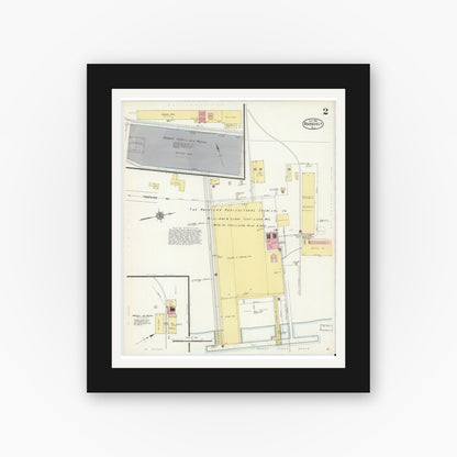 Old map wall art mockup — black gallery frame with white mat — Sanborn Fire Insurance Map from Roosevelt, Middlesex County, New Jersey (1912), Sheet #0002