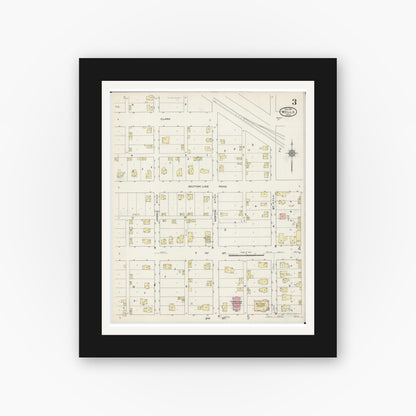 Old map wall art mockup — black gallery frame with white mat — Sanborn Fire Insurance Map from Wells, Faribault County, Minnesota (1914), Sheet #0003