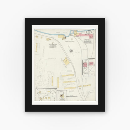 Old map wall art mockup — black gallery frame with white mat — Sanborn Fire Insurance Map from Ladysmith, Rusk County, Wisconsin (1902), Sheet #0002