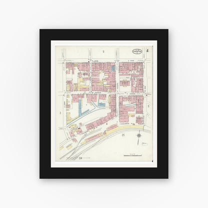 Old map wall art mockup — black gallery frame with white mat — Sanborn Fire Insurance Map from Staunton, Independent Cities, Virginia (1914), Sheet #0004