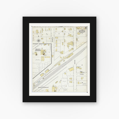 Old map wall art mockup — black gallery frame with white mat — Sanborn Fire Insurance Map from Malden, Dunklin County, Missouri (1895), Sheet #0002
