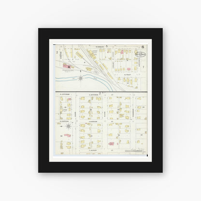 Old map wall art mockup — black gallery frame with white mat — Sanborn Fire Insurance Map from Mount Vernon, Knox County, Ohio (1897), Sheet #0006