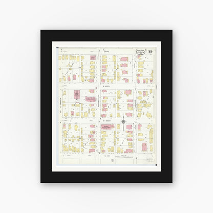 Old map wall art mockup — black gallery frame with white mat — Sanborn Fire Insurance Map from Piqua, Miami County, Ohio (1911), Sheet #0010