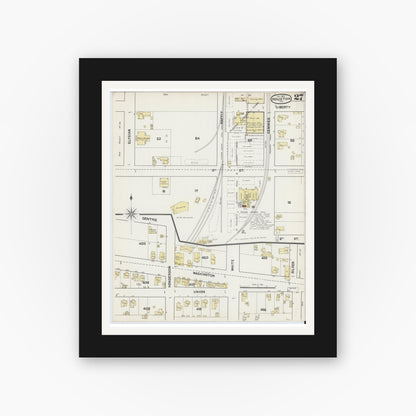 Old map wall art mockup — black gallery frame with white mat — Sanborn Fire Insurance Map from Houston, Harris County, Texas (1890), Sheet #0027
