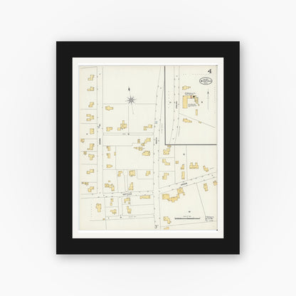 Old map wall art mockup — black gallery frame with white mat — Sanborn Fire Insurance Map from Medfield, Norfolk County, Massachusetts (1903), Sheet #0004