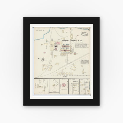 Old map wall art mockup — black gallery frame with white mat — Sanborn Fire Insurance Map from Saint Ignace, Mackinac County, Michigan (1884), Sheet #0004