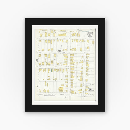 Old map wall art mockup — black gallery frame with white mat — Sanborn Fire Insurance Map from Lansford, Carbon County, Pennsylvania (1908), Sheet #0007