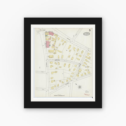 Old map wall art mockup — black gallery frame with white mat — Sanborn Fire Insurance Map from Westboro, Worcester County, Massachusetts (1894), Sheet #0005