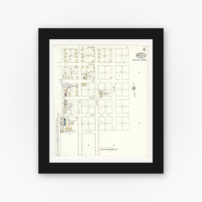 Old map wall art mockup — black gallery frame with white mat — Sanborn Fire Insurance Map from Bartlett, Bell and Williamson Counties, Texas (1921), Sheet #0006