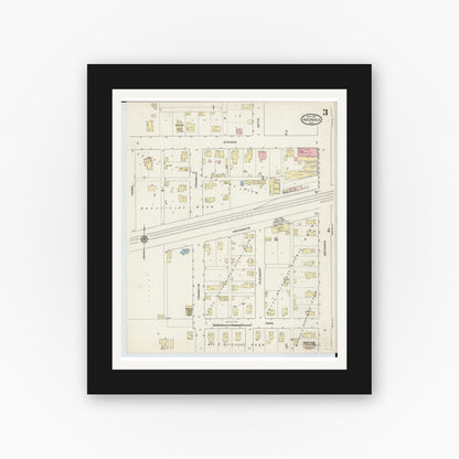 Old map wall art mockup — black gallery frame with white mat — Sanborn Fire Insurance Map from Archbold, Fulton County, Ohio (1914), Sheet #0003