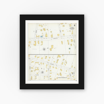 Old map wall art mockup — black gallery frame with white mat — Sanborn Fire Insurance Map from Norwood, Norfolk County, Massachusetts (1903), Sheet #0002