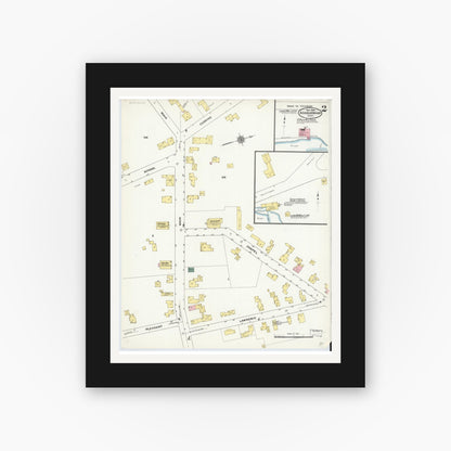 Old map wall art mockup — black gallery frame with white mat — Sanborn Fire Insurance Map from Ashburnham, Worcester County, Massachusetts (1909), Sheet #0002