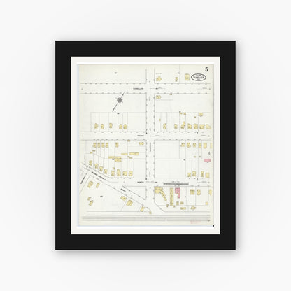 Old map wall art mockup — black gallery frame with white mat — Sanborn Fire Insurance Map from Dunellen, Middlesex County, New Jersey (1910), Sheet #0005