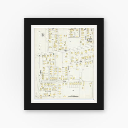 Old map wall art mockup — black gallery frame with white mat — Sanborn Fire Insurance Map from Everett, Middlesex County, Massachusetts (1897), Sheet #0002
