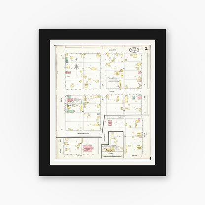 Old map wall art mockup — black gallery frame with white mat — Sanborn Fire Insurance Map from Pella, Marion County, Iowa (1895), Sheet #0002
