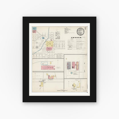 Old map wall art mockup — black gallery frame with white mat — Sanborn Fire Insurance Map from Elwood, Madison County, Indiana (1892) - Complete Map Set